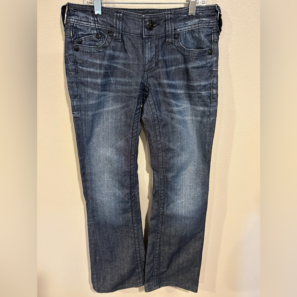 Affliction Jade Bootcut Jeans 26 Blue Premium Distressed Bling Dark